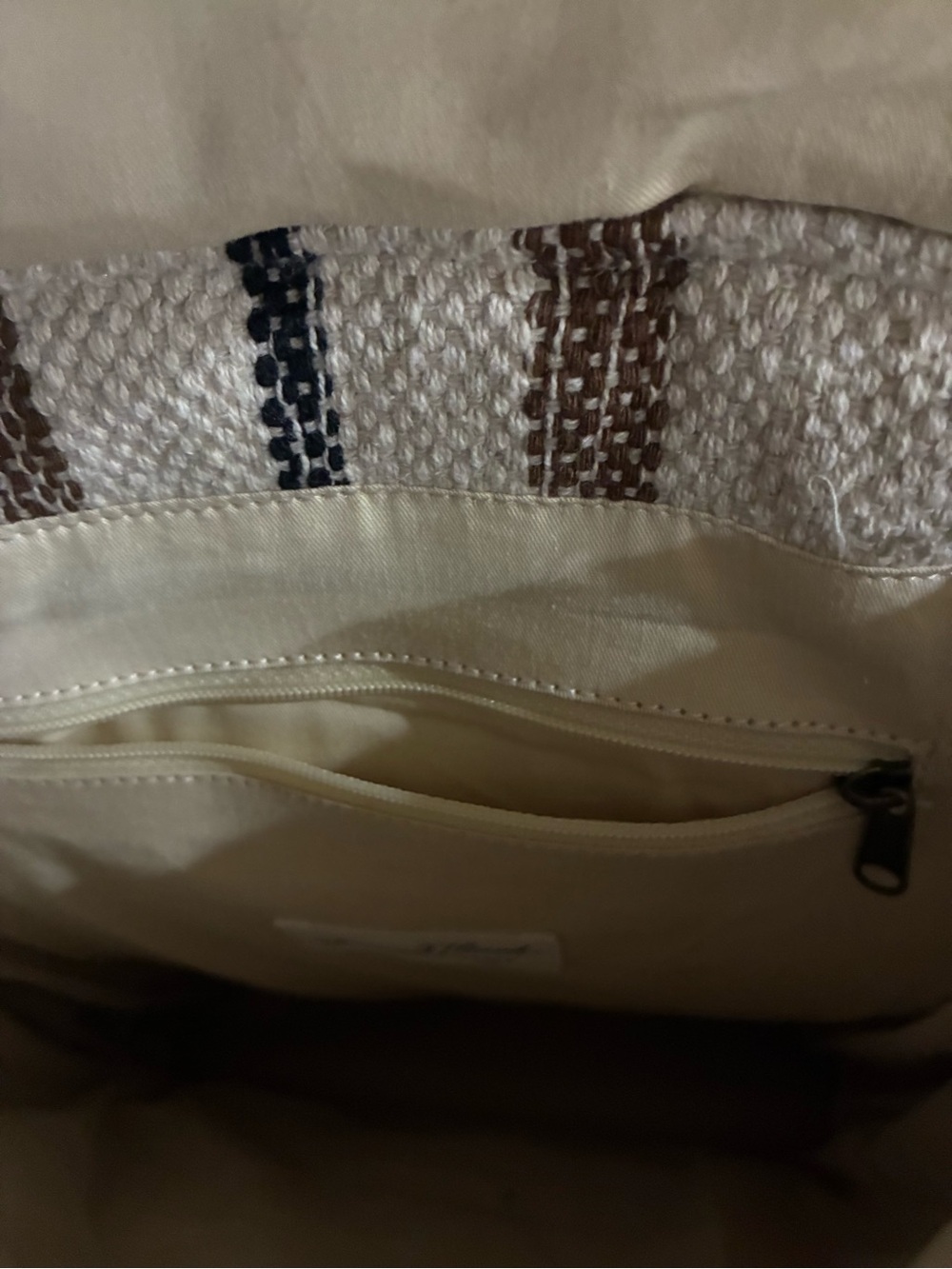 Canvas Striped Drawstring Backpack - Cream and Brown - Picture 3 of 4
